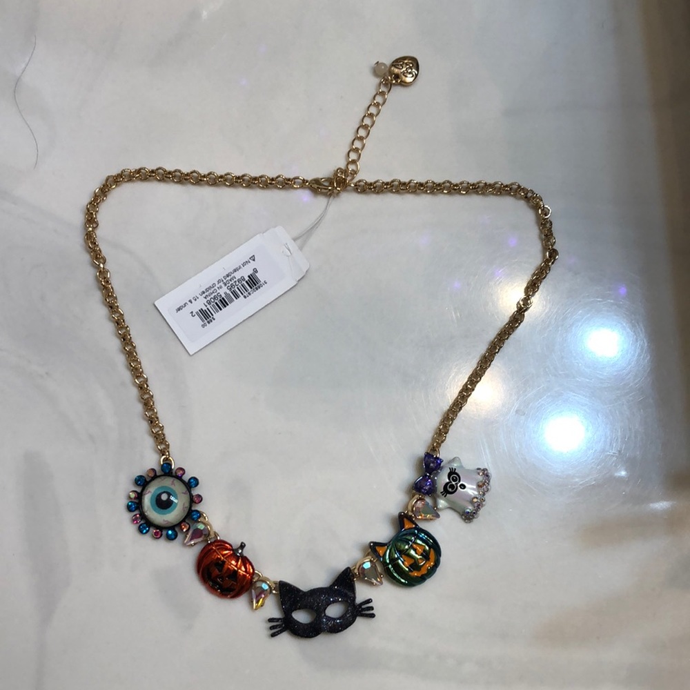 Betsey Johnson Boo To You Evil Eye,Cat, Pumpkin & Ghost Collar Charm Necklace